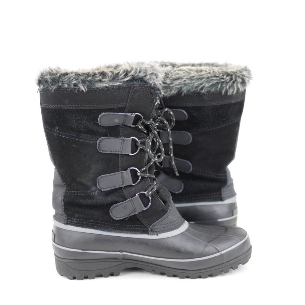 KHOMBU Women's Black Leather Rubber Winter Snow Boots Fleece Lined Mid Calf 7 - Picture 7 of 14